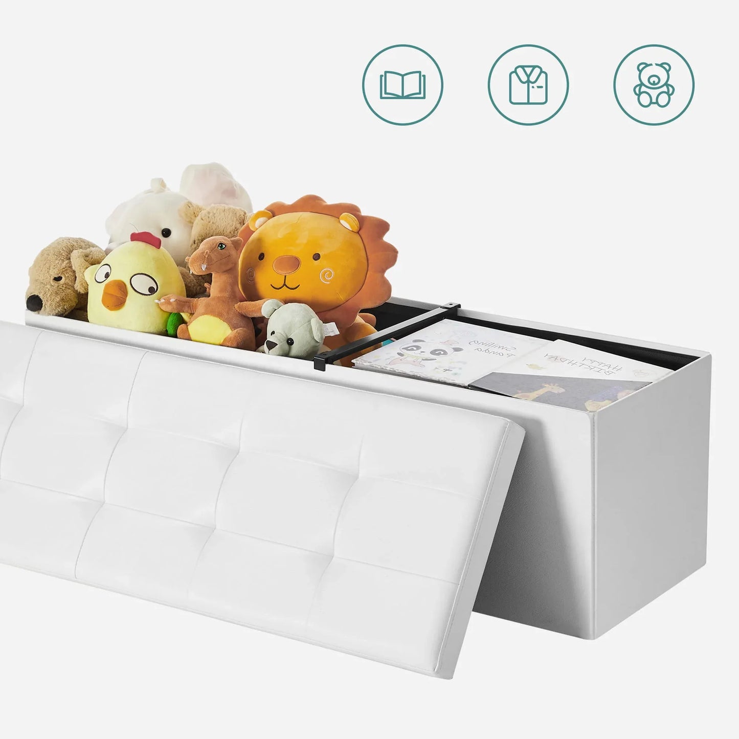 Органайзер за съхранение, пуф, бял - WoowBg