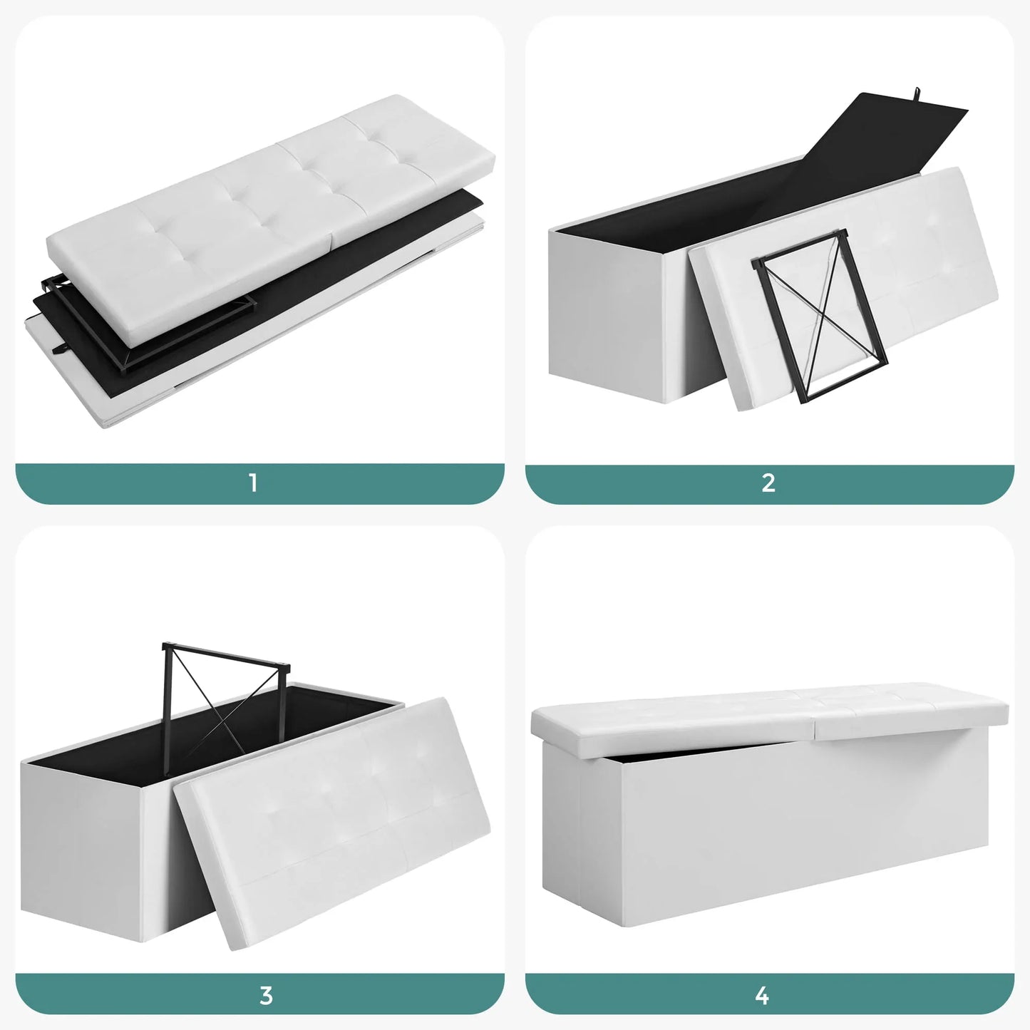 Органайзер за съхранение, пуф, бял - WoowBg