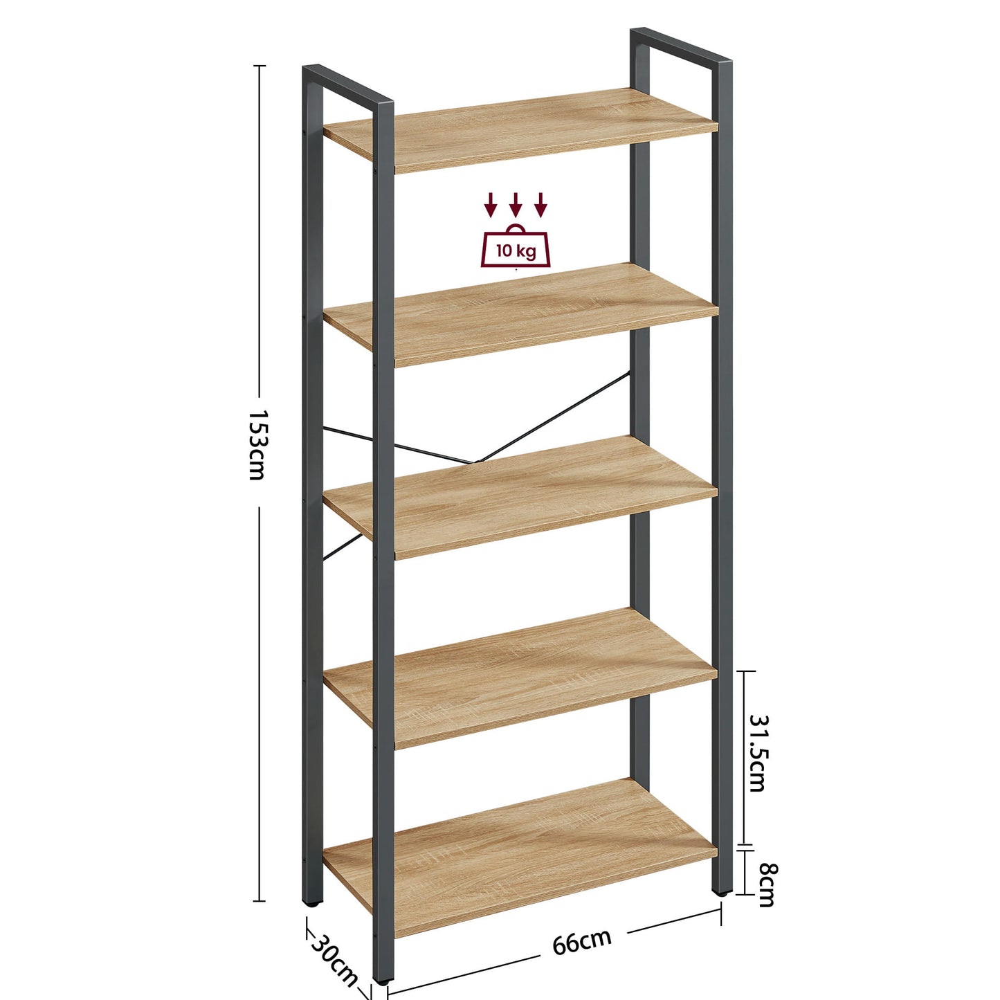 Етажерка за книги, цветя, 5 рафта, сонома - LLS061B11