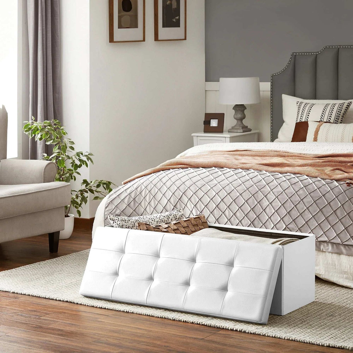 Органайзер за съхранение, пуф, бял - WoowBg