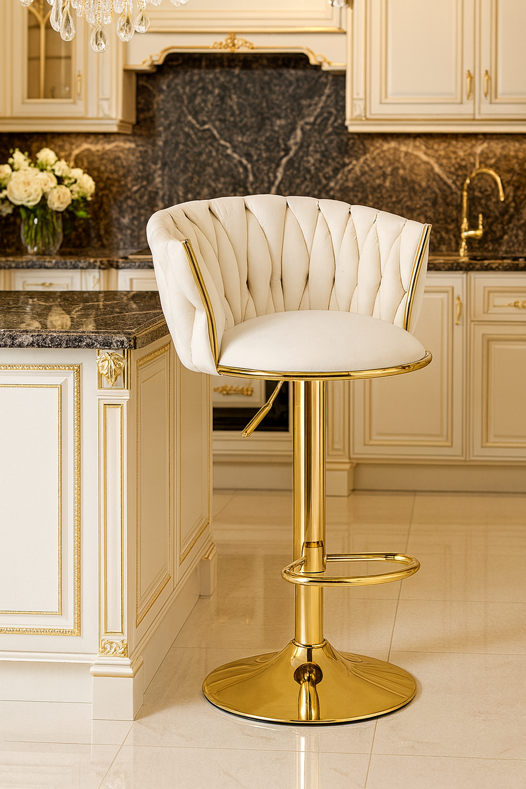 Луксозен тапициран кадифен табрет - 2 броя