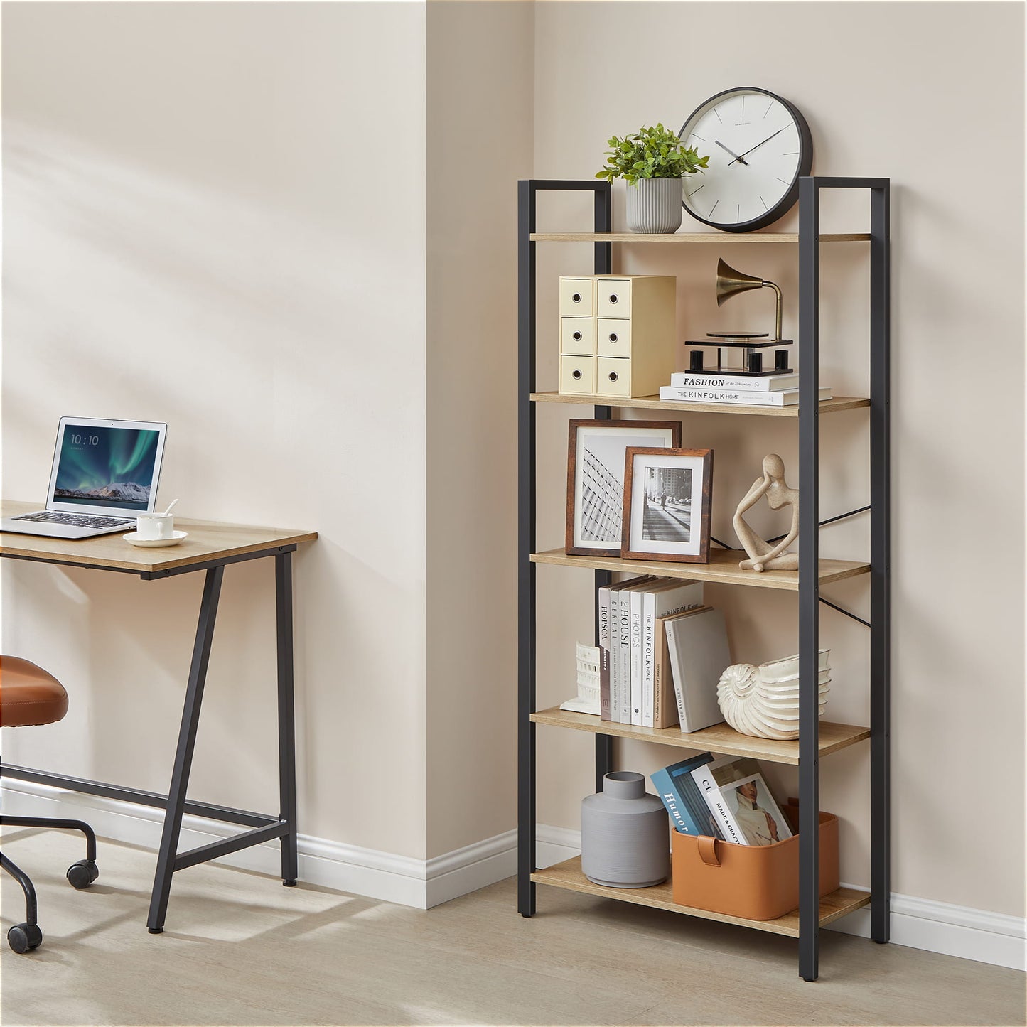 Етажерка за книги, цветя, 5 рафта, сонома - LLS061B11