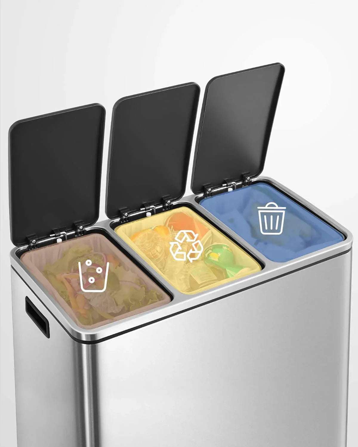 Троен кош за отпадъци - хром 3 x 18L = 54L - WoowBg