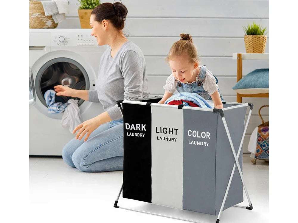 Кош за пране с 3 отделения – сгъваем, 135 л - WoowBg