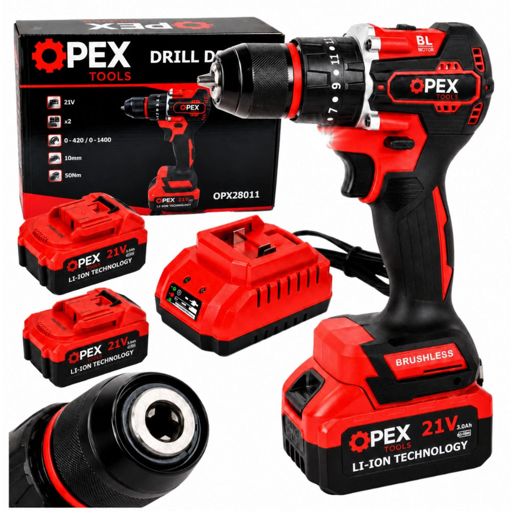 Акумулаторна безчеткова ударна бормашина/винтоверт OPEX TOOLS 21V с 2x 3.0Ah батерии