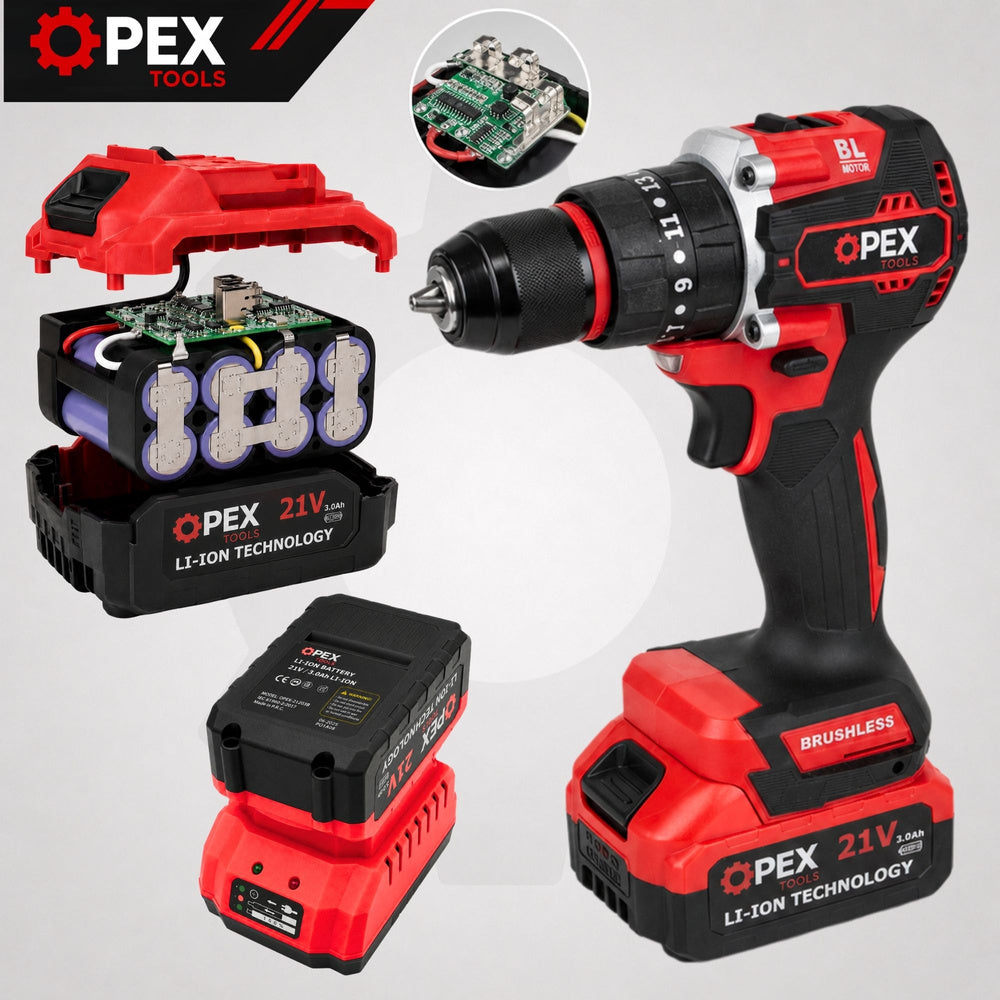 Акумулаторна безчеткова ударна бормашина/винтоверт OPEX TOOLS 21V с 2x 3.0Ah батерии