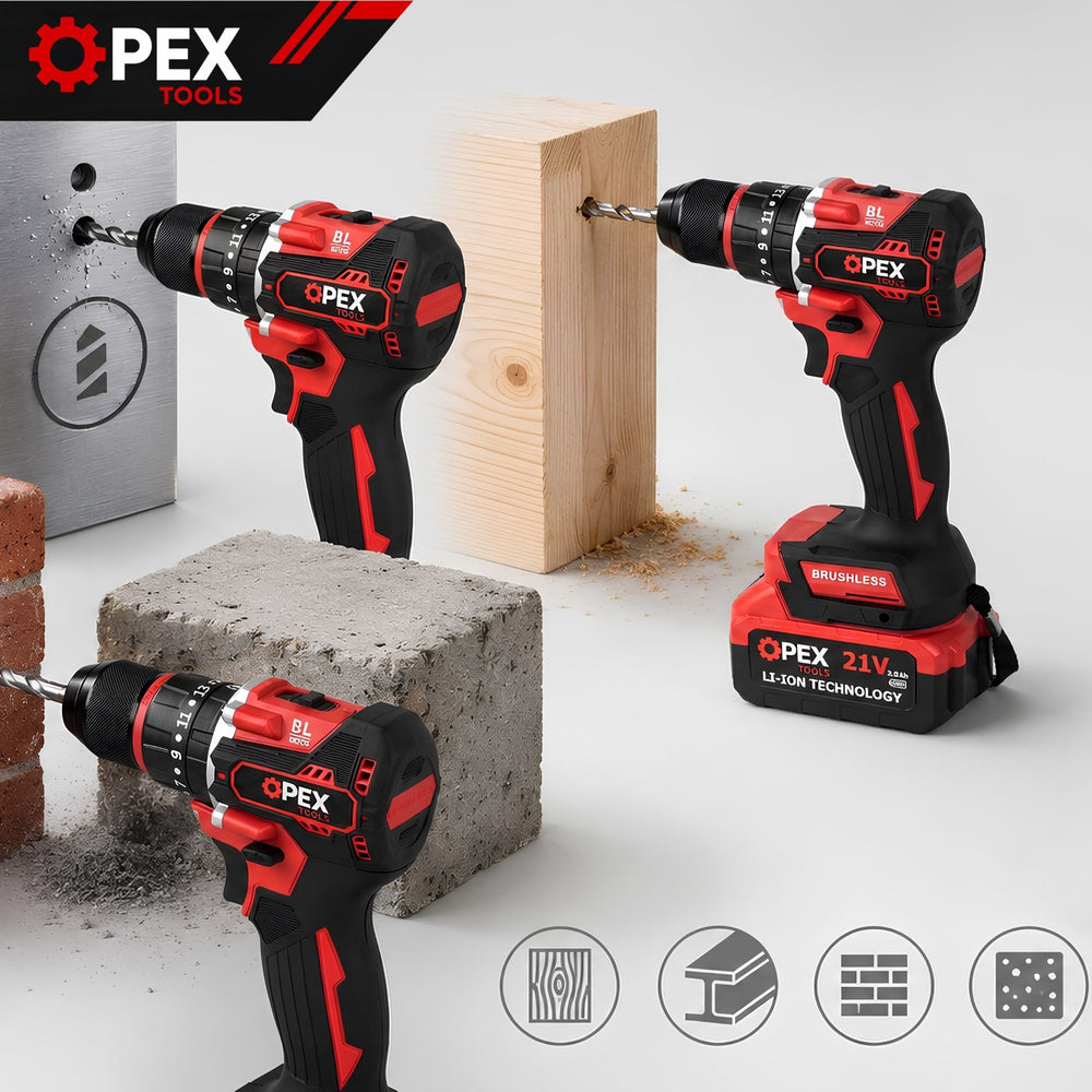 Акумулаторна безчеткова ударна бормашина/винтоверт OPEX TOOLS 21V с 2x 3.0Ah батерии