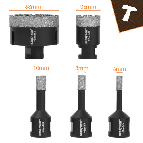 Комплект диамантени боркорони BIGSTREN M14 6–68 мм + адаптер – 6 части - WoowBg