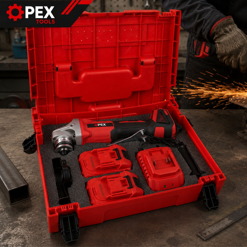DIAX / OPEX TOOLS Безчетков акумулаторен ъглошлайф 21V – 125 мм, 2 x 3.0Ah батерии, 7500 об./мин