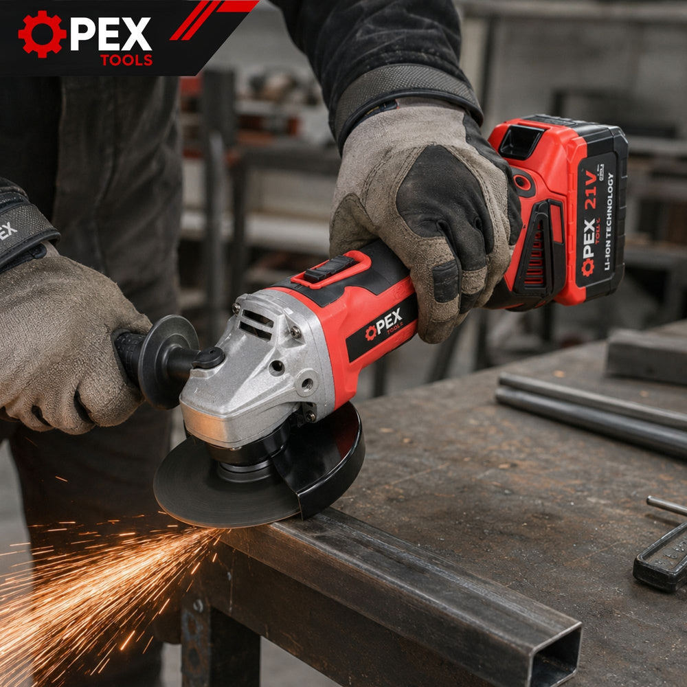 DIAX / OPEX TOOLS Безчетков акумулаторен ъглошлайф 21V – 125 мм, 2 x 3.0Ah батерии, 7500 об./мин