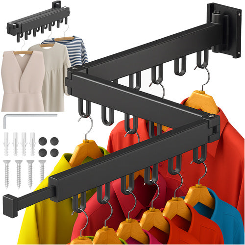 Foldable clothes dryer for wall mounting - extendable rack with hooks