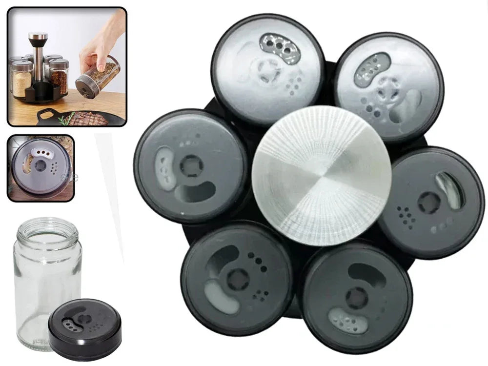 Органайзер за подправки - въртящ се стъклен комплект 6 броя - WoowBg