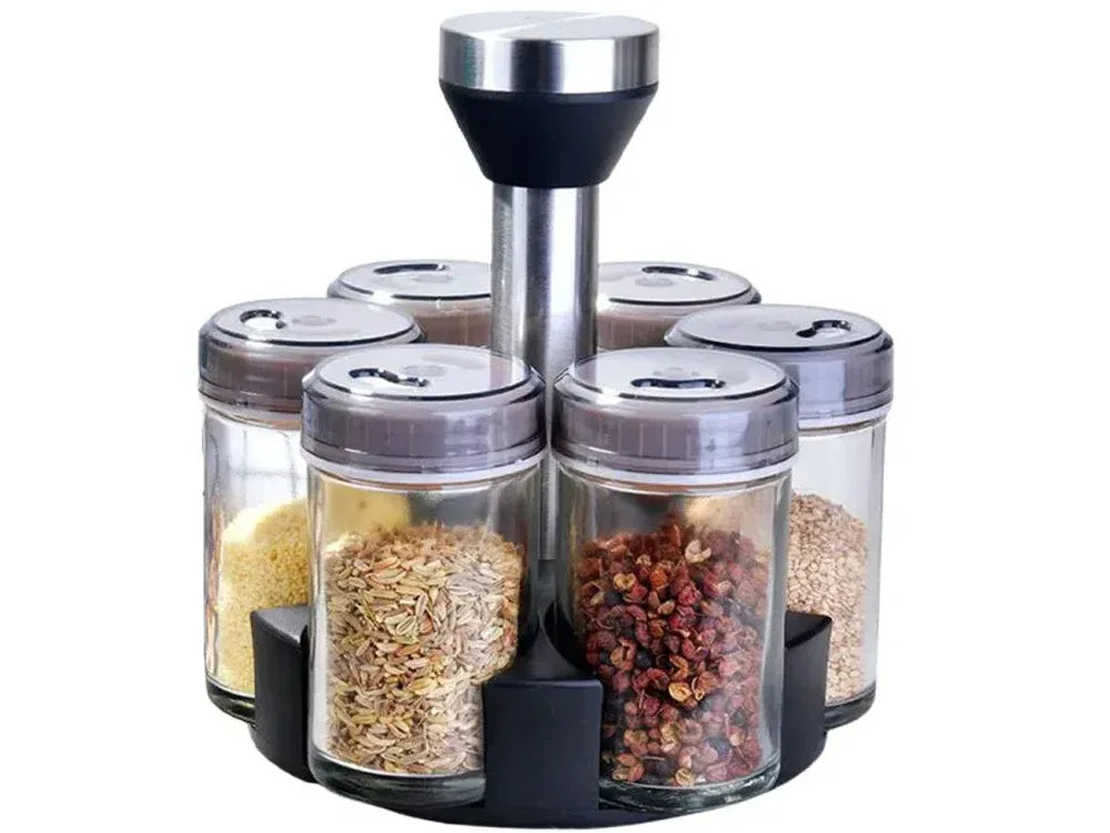 Органайзер за подправки - въртящ се стъклен комплект 6 броя - WoowBg