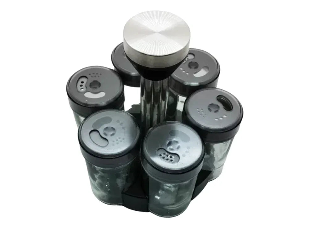 Органайзер за подправки - въртящ се стъклен комплект 6 броя - WoowBg